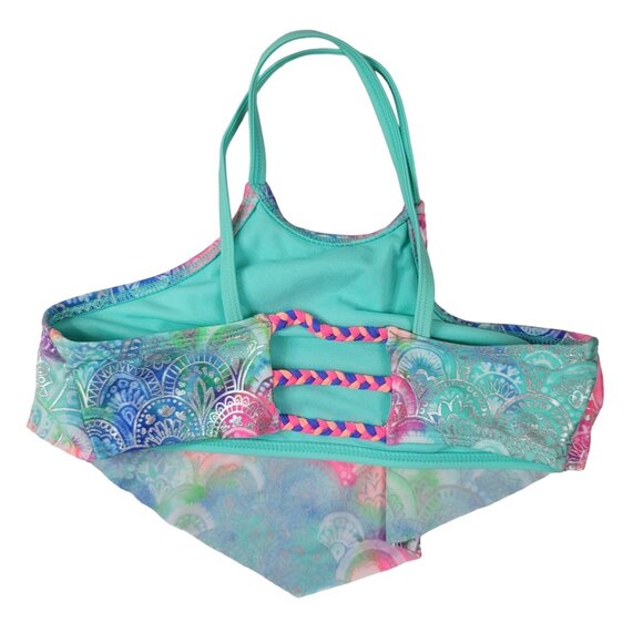 2/$15 Wonder Nation Girls Swimsuit Pink Green SZ 10 Large Silver 2 Piece Ruffle - Picture 4 of 13